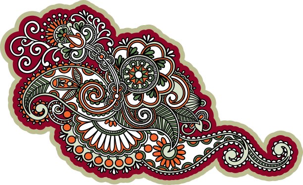 原创手绘线条艺术华丽的花卉设计图片下载