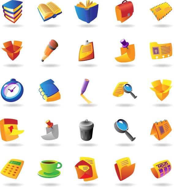 逼真的图标设置为办公室主题图片下载