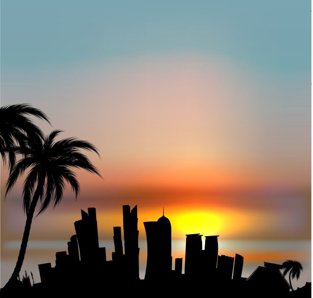 夕阳背景与多哈剪影图片下载