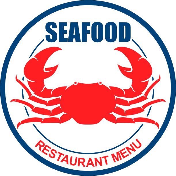 螃蟹盘上复古图标为海鲜菜单设计图片下载