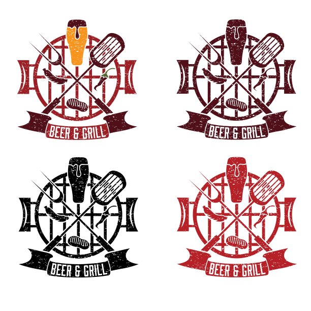 垃圾烧烤架标签设置设计与丝带图片下载