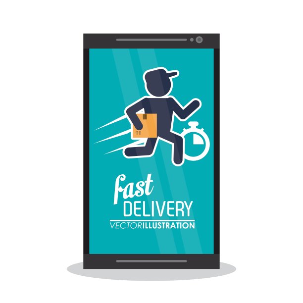 智能手机和送货员图标快速送货图片下载