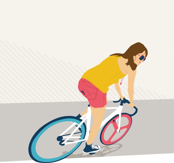 年轻女子修理自行车图片下载