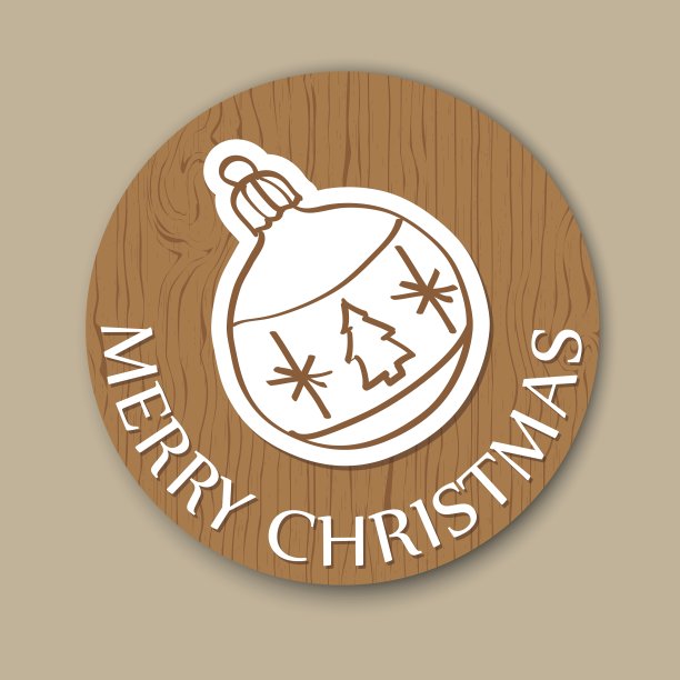 圆形木质圣诞贺卡与球图片下载