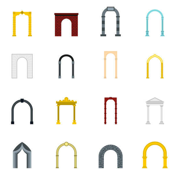 拱门图标设置平面风格图片下载