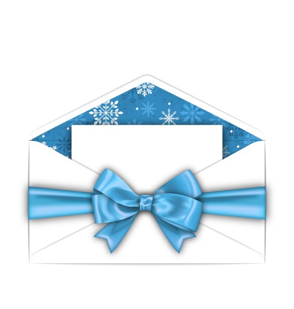 信封内附贺卡及蓝蝴蝶结丝带图片下载
