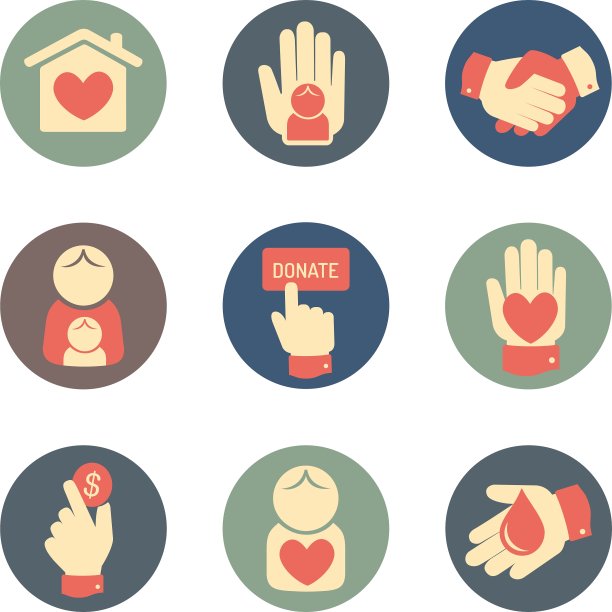 慈善和捐赠图标平面风格集图片下载