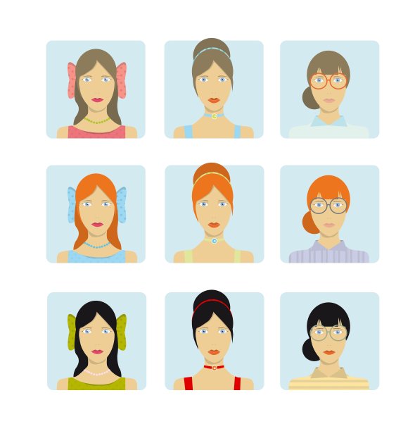 女孩脸图标集图片下载