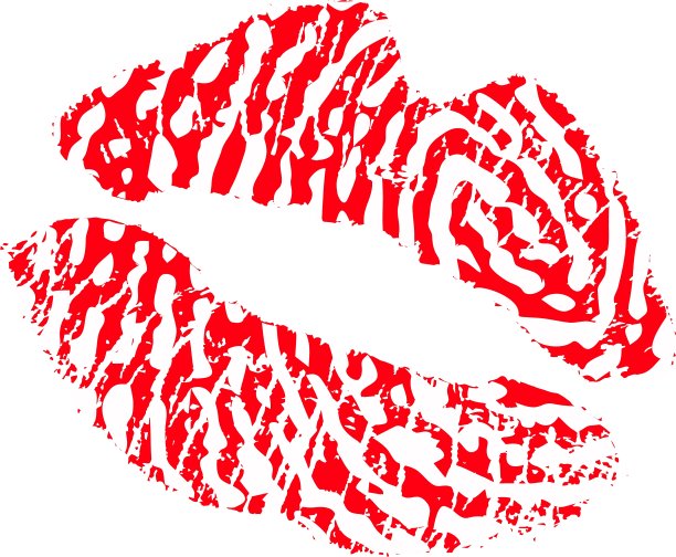 白色背景上的红色指纹唇的图像图片下载