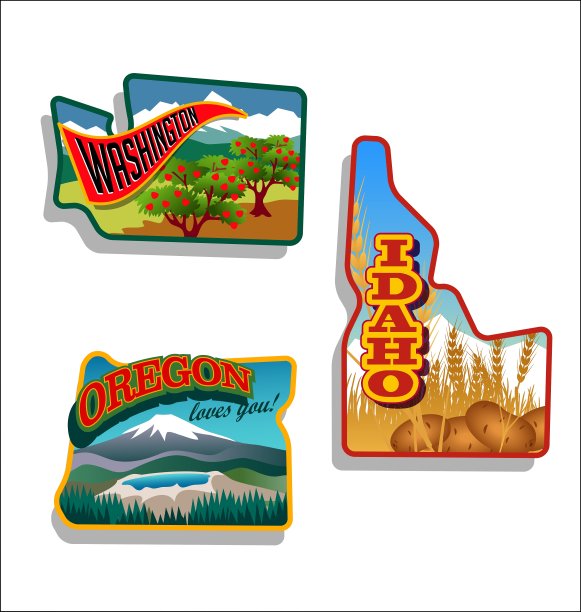 爱达荷，俄勒冈，华盛顿复古图片下载