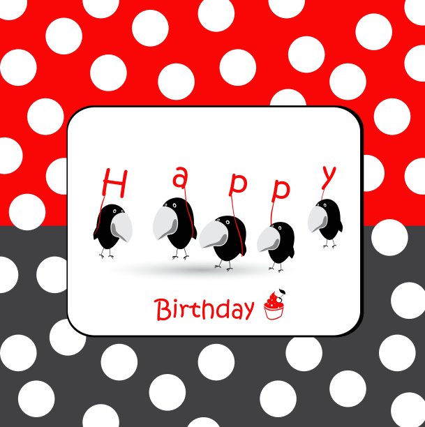 带鸟的生日卡片图片下载