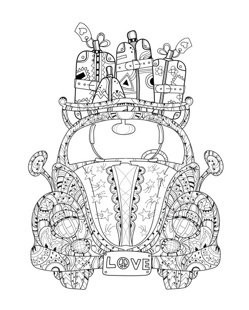 手绘涂鸦轮廓假日车图片下载