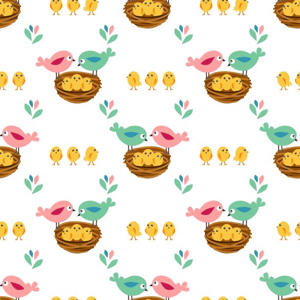 无缝漂亮的图案与程式化的鸟类和图片下载