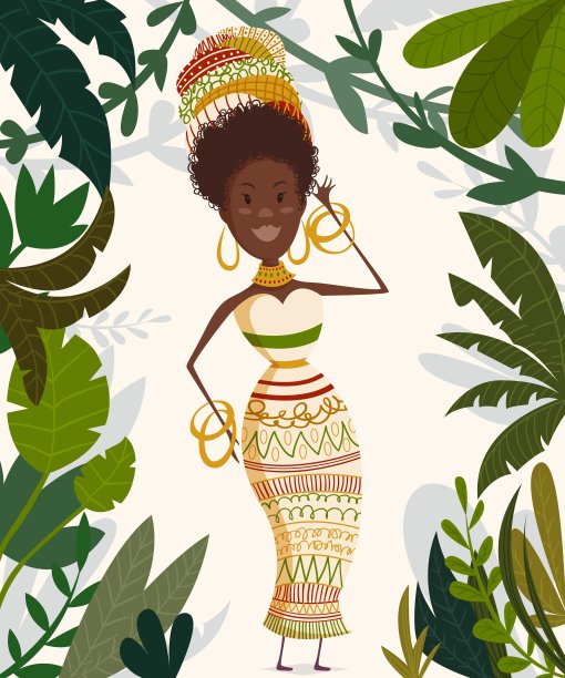 热带丛林中的非洲女人图片下载