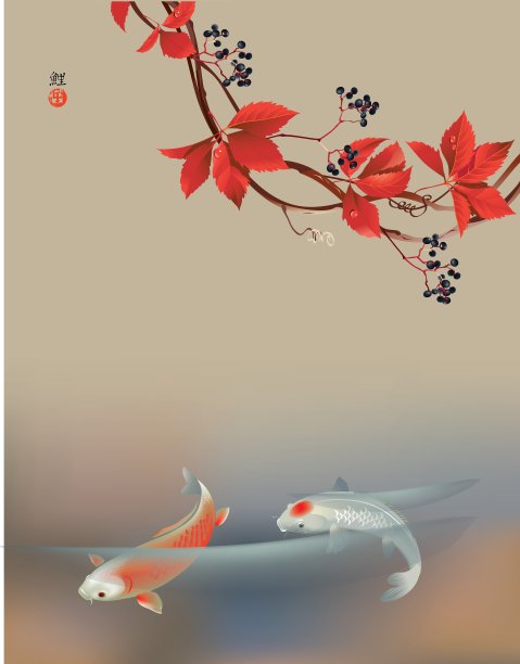 锦鲤和野葡萄图片下载