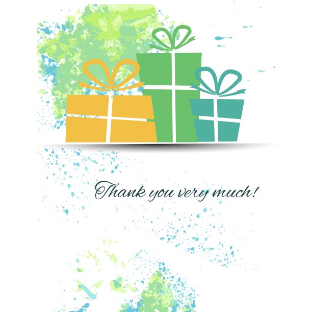 明信片上的礼物和感激的水彩画图片下载