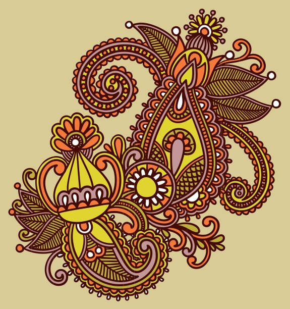 原创手绘线条艺术华丽的花卉设计图片下载