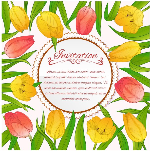 鲜花卡片与郁金香的背景图片下载