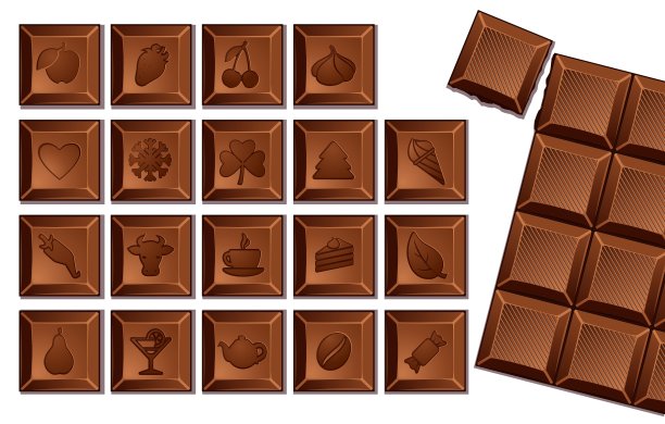一套巧克力棒与图标的食物和图片下载
