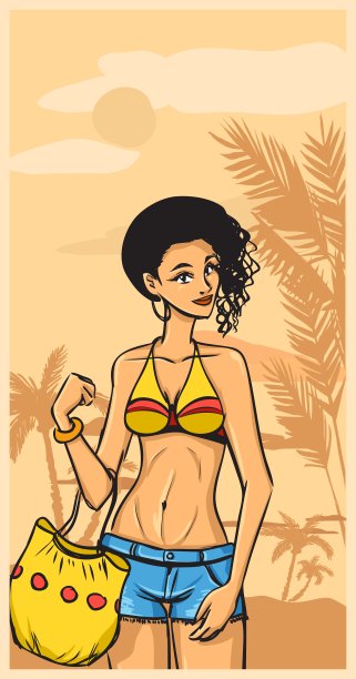 夏天和美丽的女孩穿着牛仔裤和泳衣图片下载