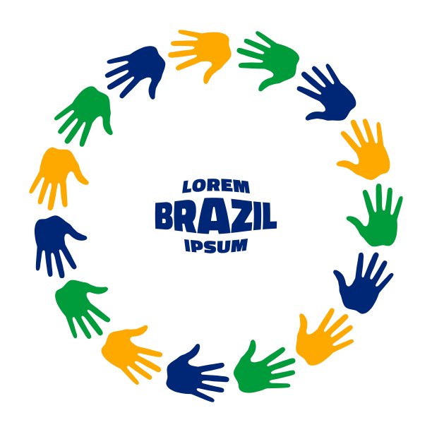 彩色手印图标使用巴西国旗的颜色图片下载
