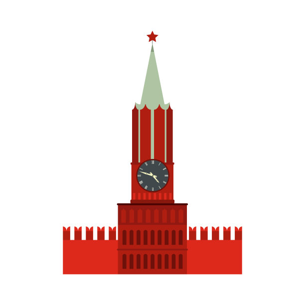 莫斯科克里姆林宫标志性的Spasskaya塔的扁平风格图片下载