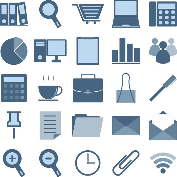 白色背景上的蓝色办公室图标图片下载