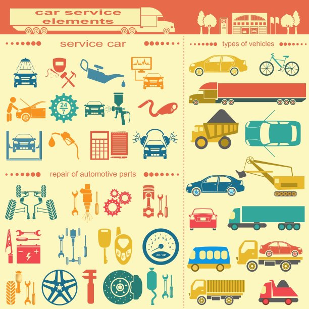 一组用于创建的汽车维修服务元素图片下载