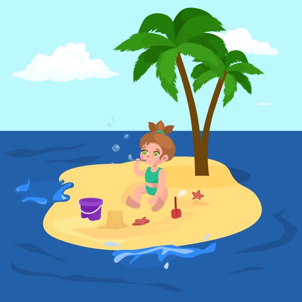 夏天的孩子们在沙滩上的沙滩上玩耍图片下载