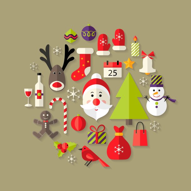 圣诞扁平图标设置与圣诞老人图片下载