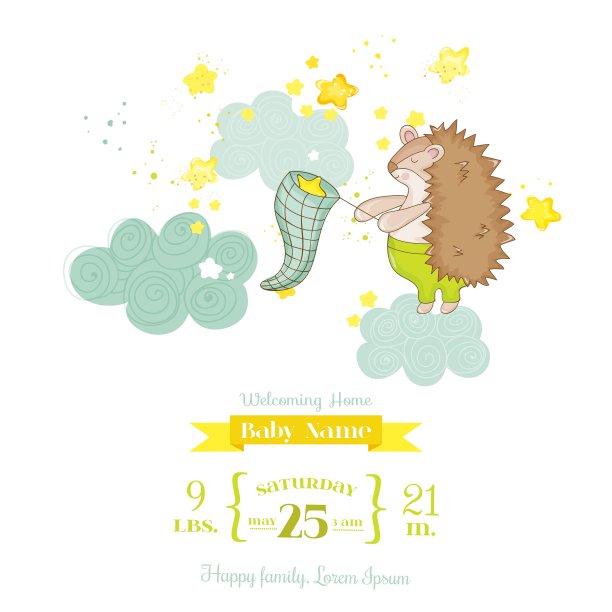 婴儿送礼会或抵达卡-婴儿刺猬图片下载