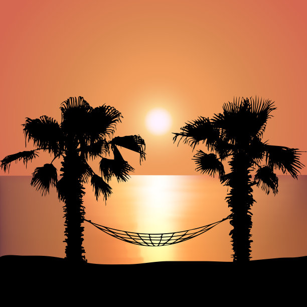 沙滩上的日落吊床图片下载