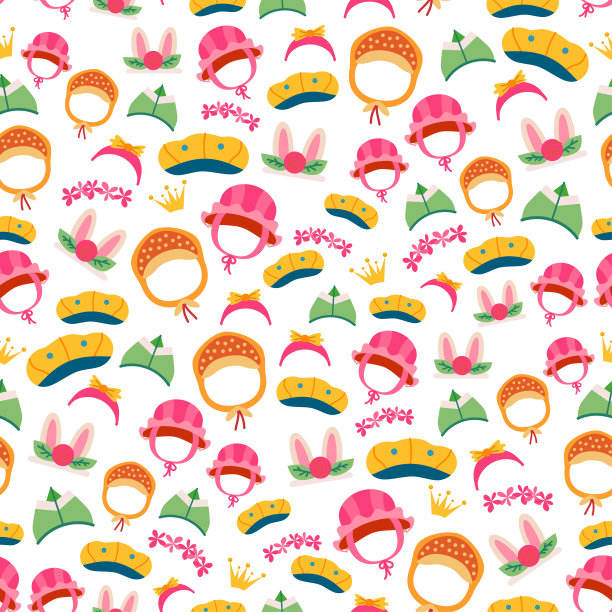 儿童可爱卡通儿童帽子无缝图案。图片下载