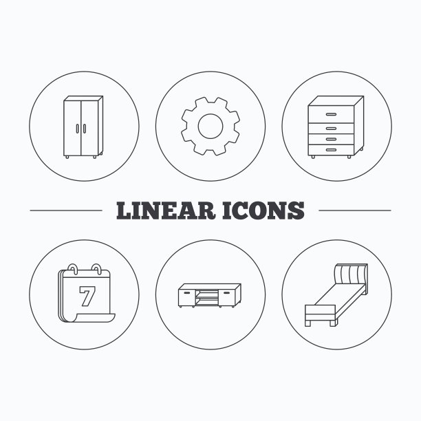 单人床电视桌和橱柜图标图片下载