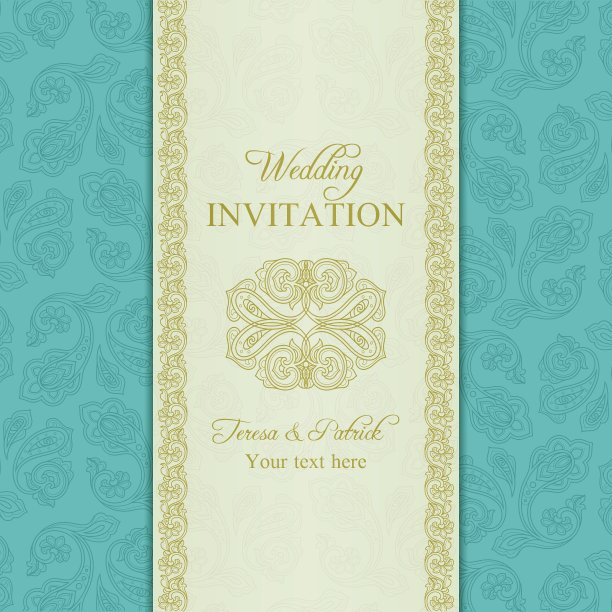 土耳其黄瓜婚礼请柬金色和蓝色图片下载