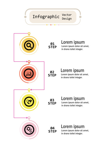 用于插图的信息图矢量设计模板。时间轴信息图设计业务有4个选项。信息图表的创意概念。用于布局，工作流程，横幅，网页设计。图片下载