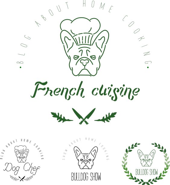 一套标志与法国斗牛犬和树枝纳诺涅图片下载