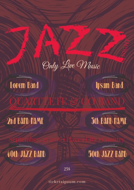 爵士摇滚或蓝调音乐海报模板图片下载