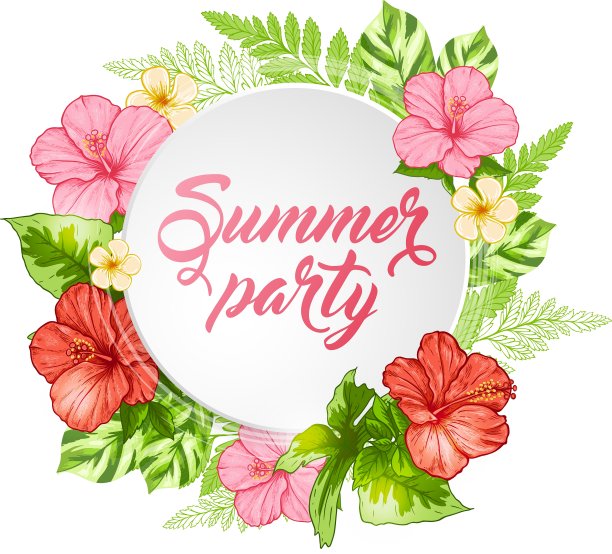 带粉红色热带花朵的圆形横幅图片下载