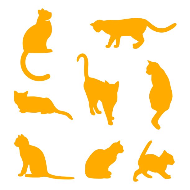 一组猫的轮廓在白色的背景上图片下载