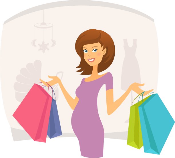 快乐的孕妇拿着购物袋图片下载