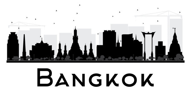 曼谷城的天际线黑白剪影图片下载