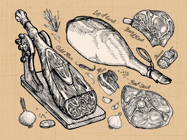 鲜肉元素手套素描图片下载