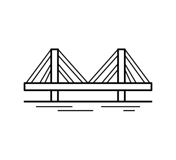 斜拉桥线图标孤立在白色背景上。城市建筑。矢量插图。图片下载