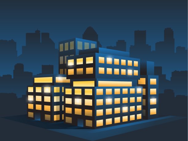 通用公司的现代办公楼在夜间图片下载