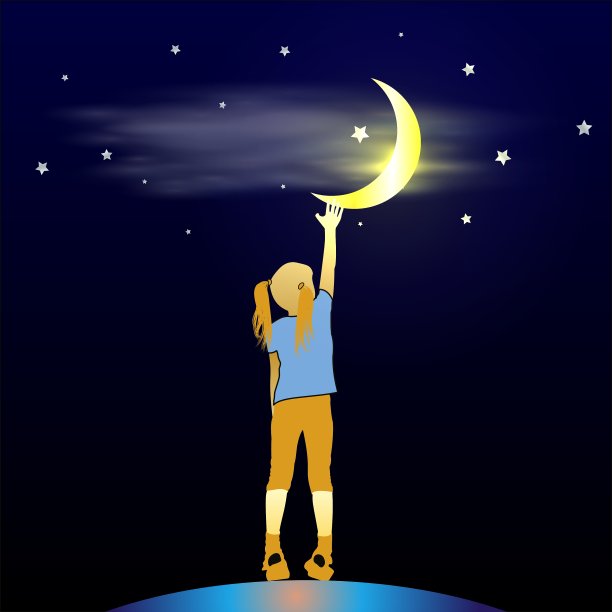 抬头看月亮的女孩图片下载