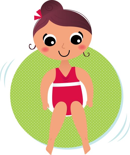 可爱的夏天女孩在水上孤立的白色图片下载