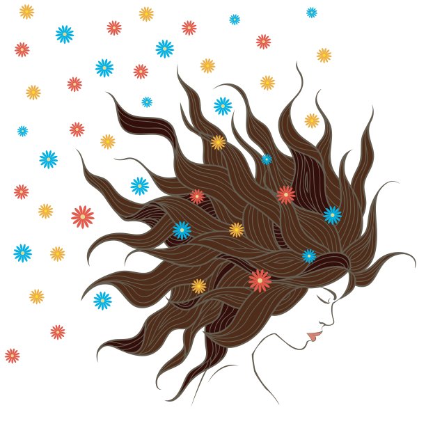 拿着花的女孩的侧影图片下载