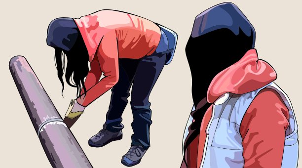 一个女人在锯树干图片下载