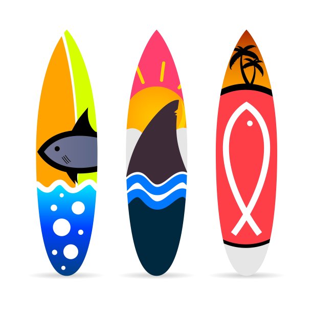 冲浪板与鱼的图标设置图片下载